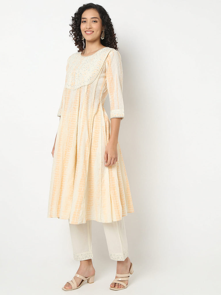 Flare Fit Embroidered Round Neck Kurta With Pant With Dupatta Set