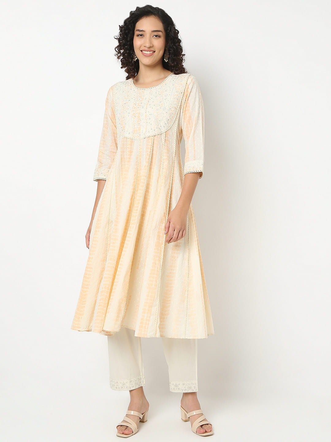 Flare Fit Embroidered Round Neck Kurta With Pant With Dupatta Set
