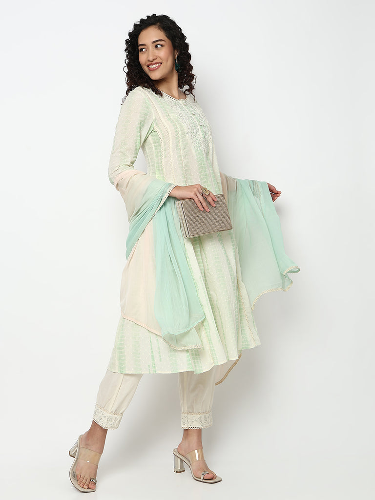 Embroidered Flared Kurta and Pant with Dupatta Set