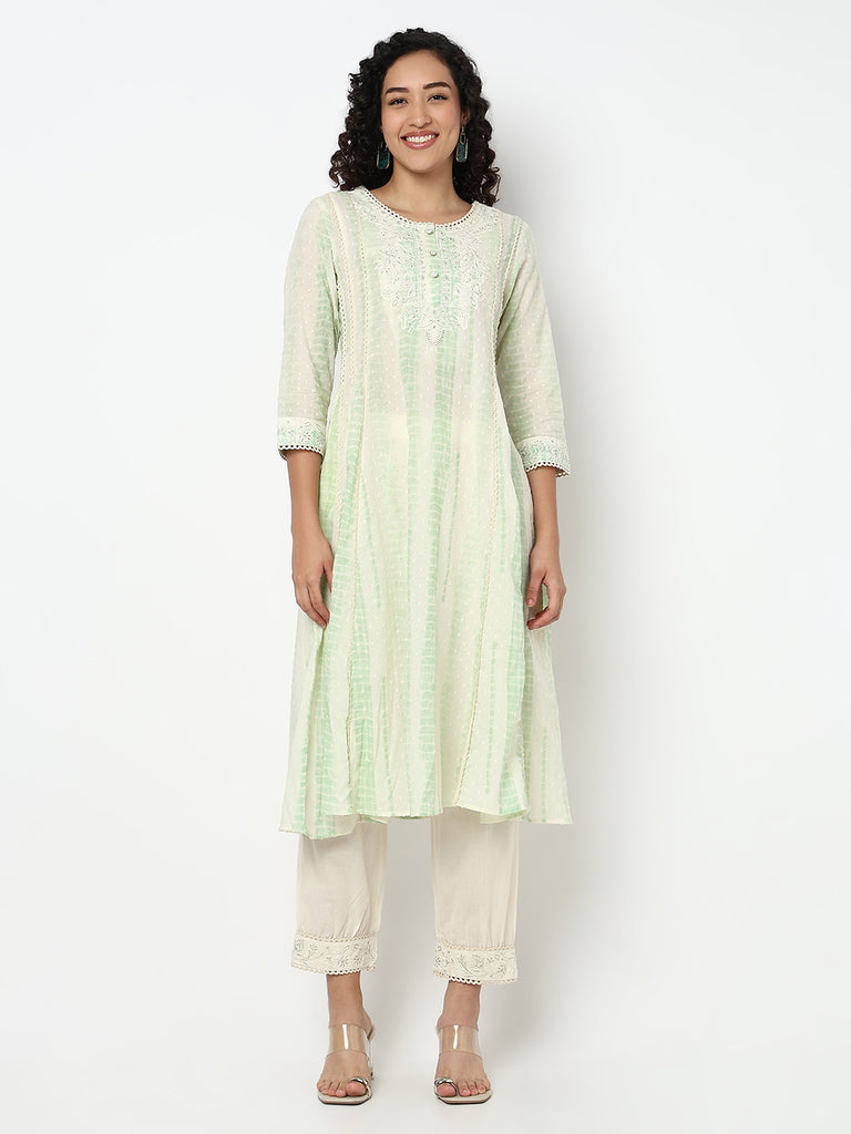 Embroidered Flared Kurta and Pant with Dupatta Set