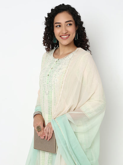 Embroidered Flared Kurta and Pant with Dupatta Set