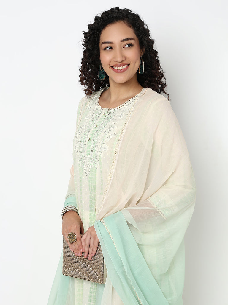 Embroidered Flared Kurta and Pant with Dupatta Set