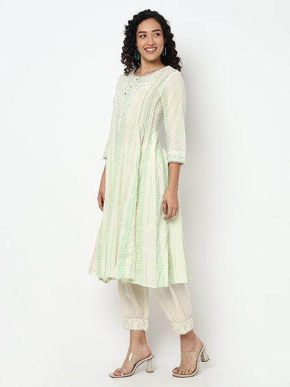 Embroidered Flared Kurta and Pant with Dupatta Set