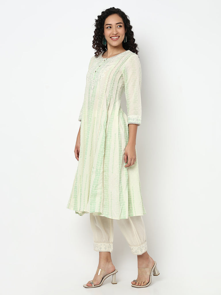 Embroidered Flared Kurta and Pant with Dupatta Set