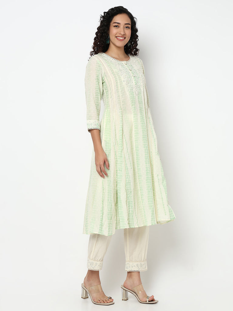 Embroidered Flared Kurta and Pant with Dupatta Set