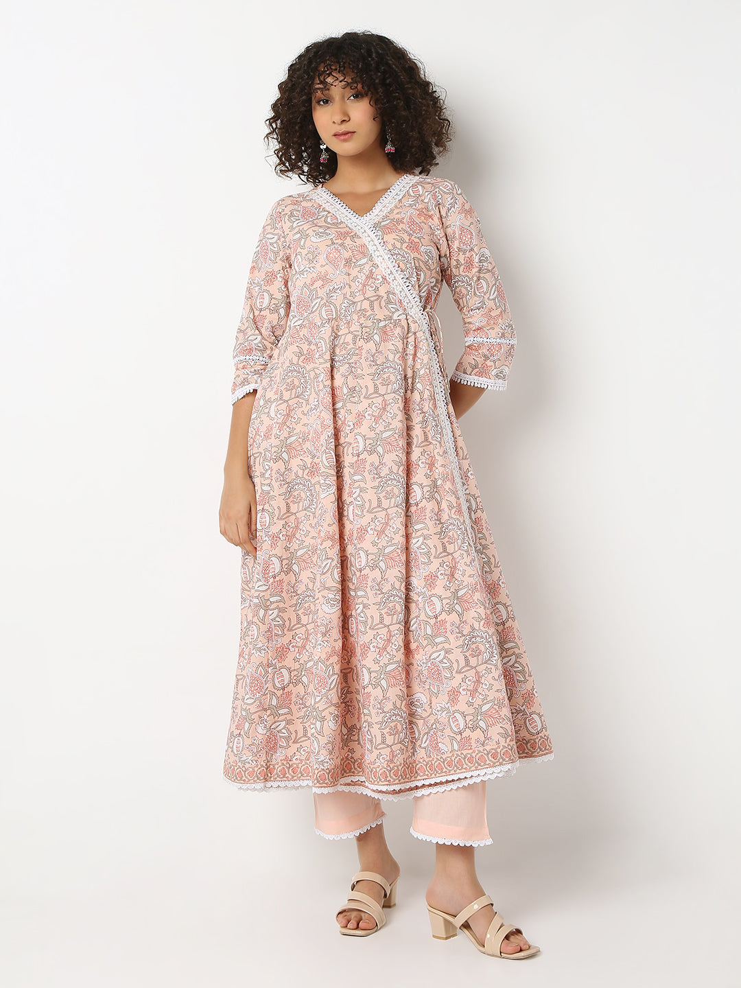 Flare Fit Printed V-Neck Three-Fourth Sleeve Kurta and Pant with Dupatta Set