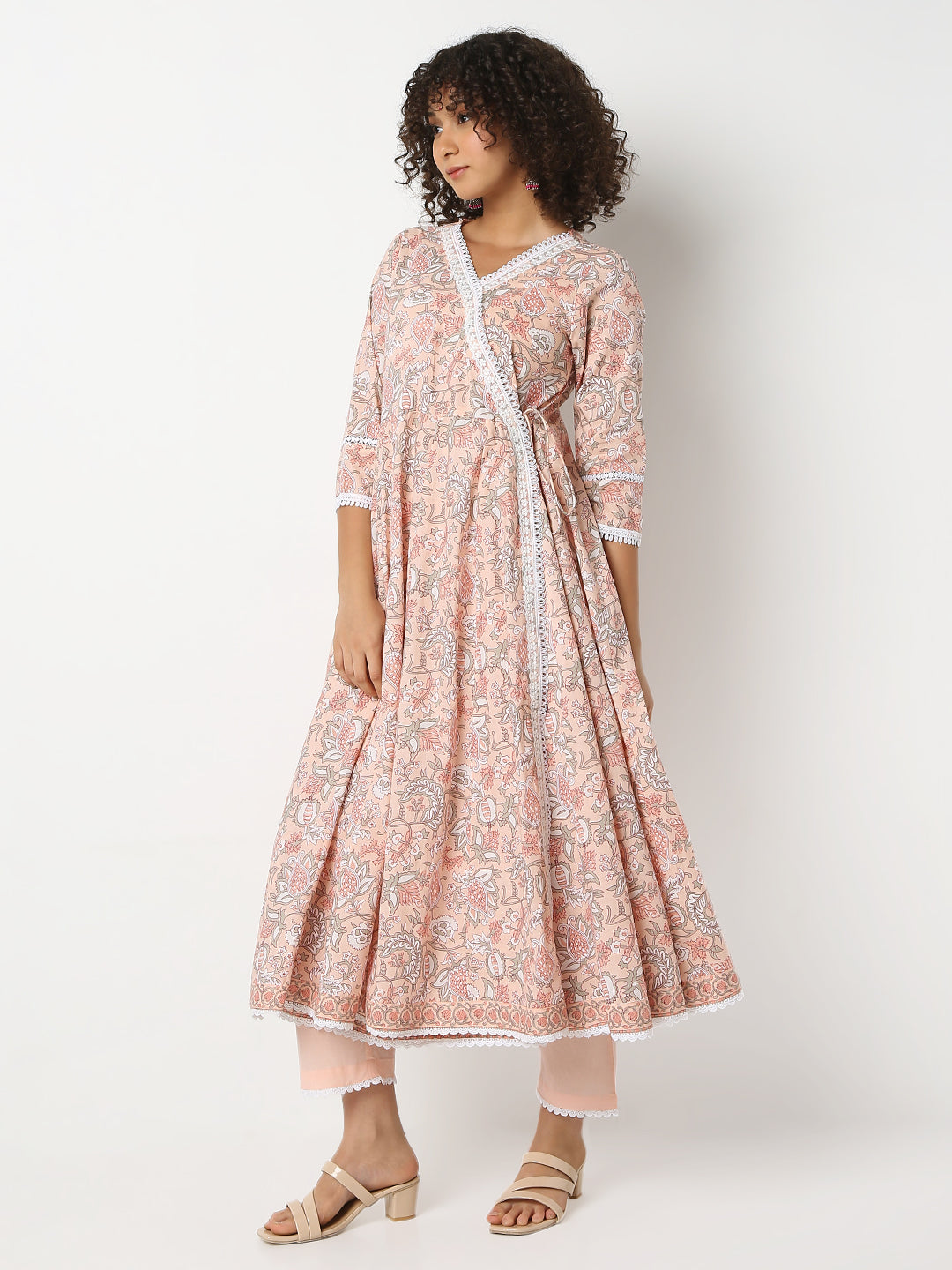 Flare Fit Printed V-Neck Three-Fourth Sleeve Kurta and Pant with Dupatta Set