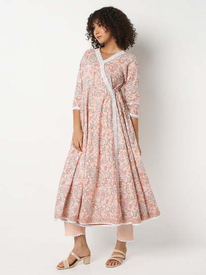 Flare Fit Printed V-Neck Three-Fourth Sleeve Kurta and Pant with Dupatta Set