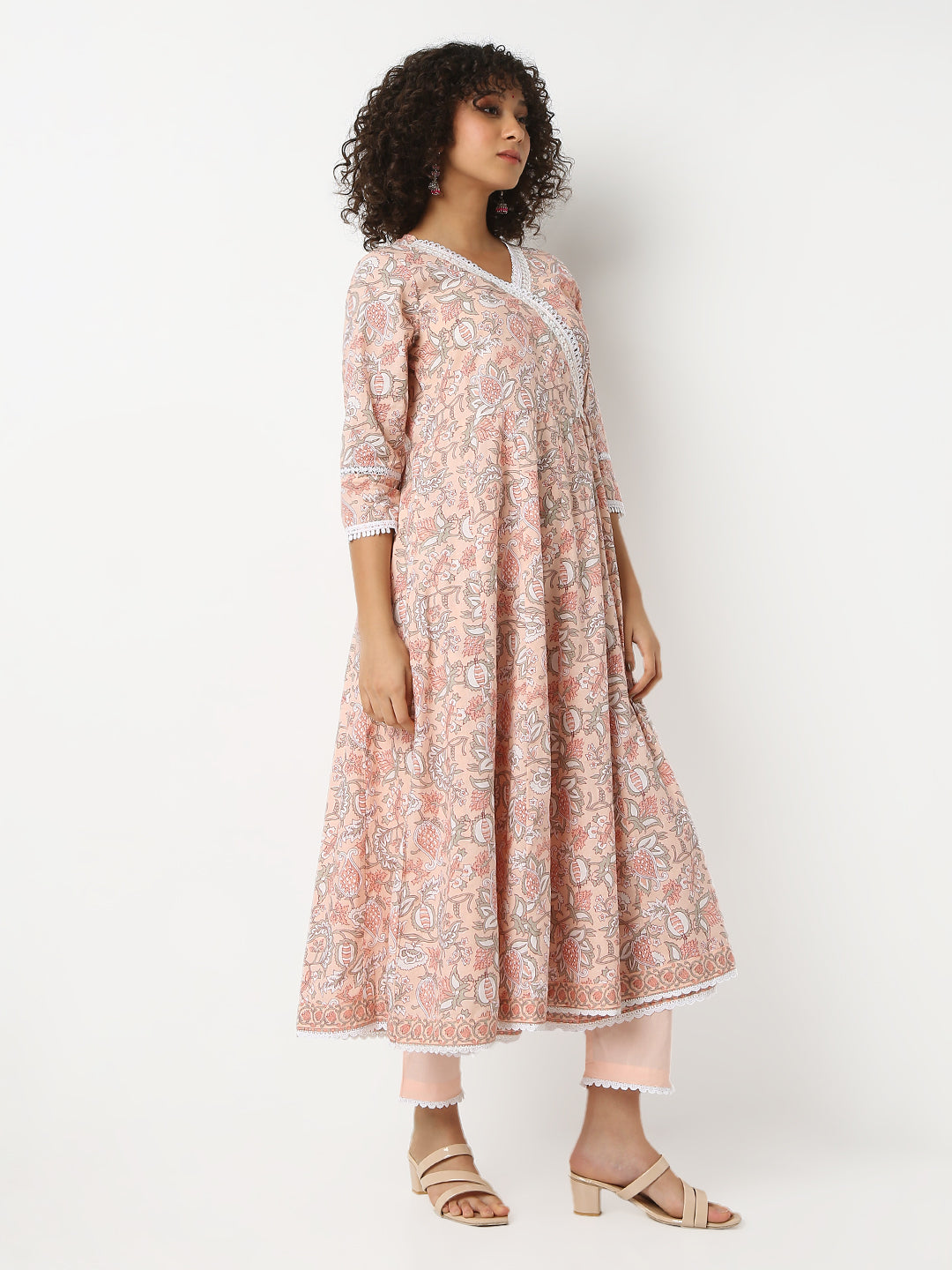 Flare Fit Printed V-Neck Three-Fourth Sleeve Kurta and Pant with Dupatta Set