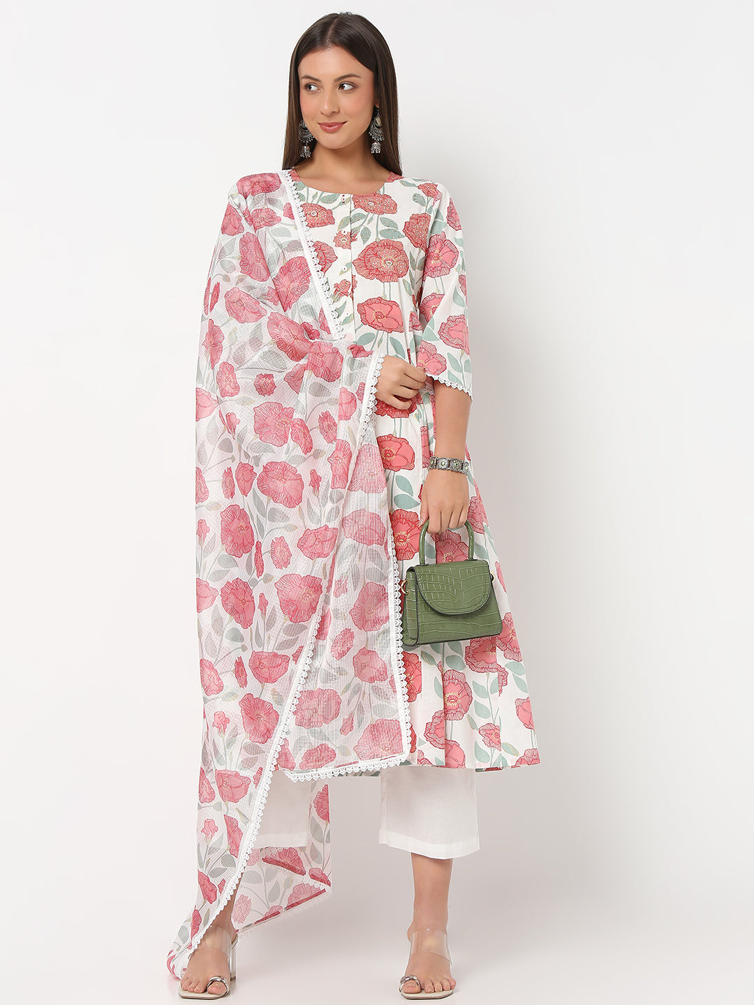 Flare Fit Printed Three-Fourth Sleeve Kurta with Pant Set