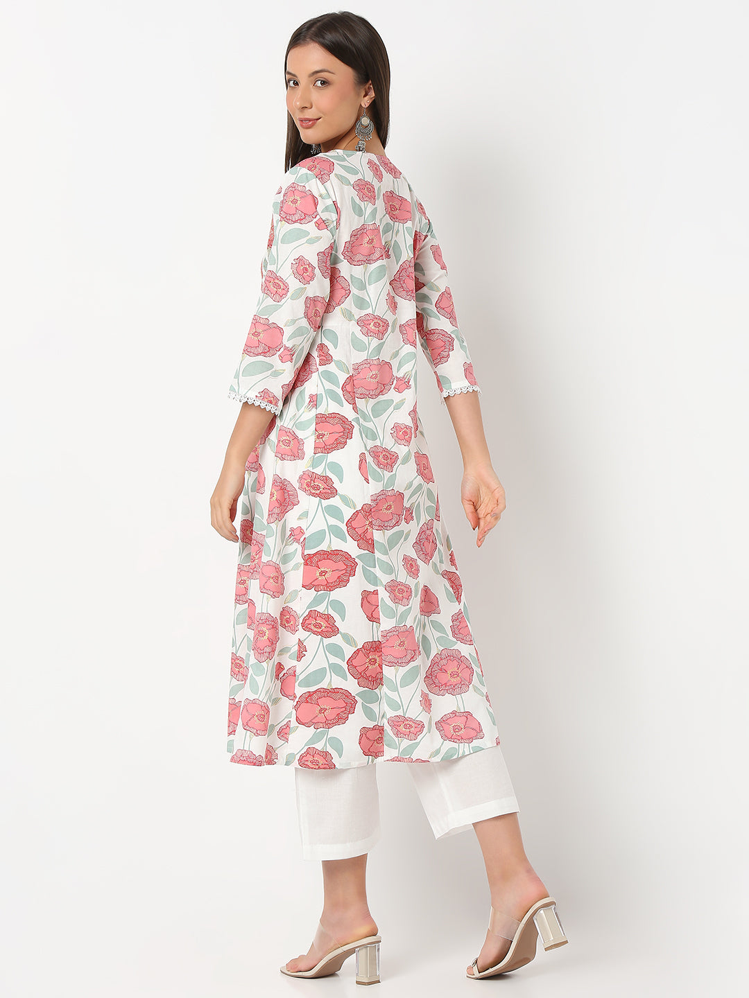 Flare Fit Printed Three-Fourth Sleeve Kurta with Pant Set