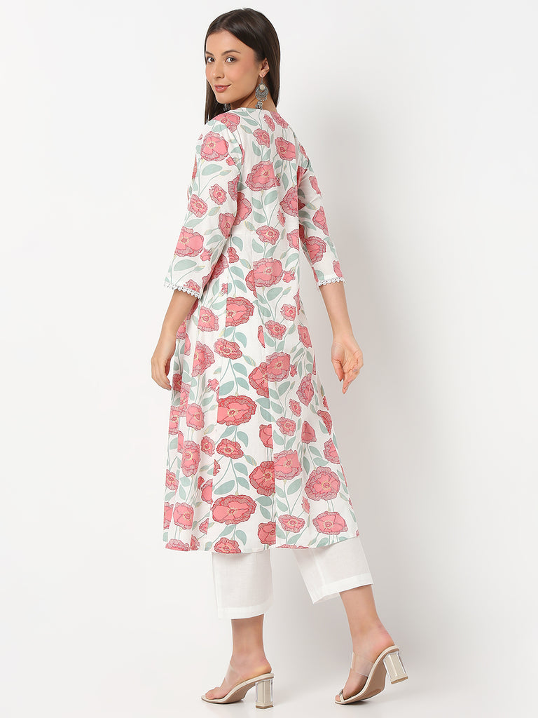 Flare Fit Printed Three-Fourth Sleeve Kurta with Pant Set