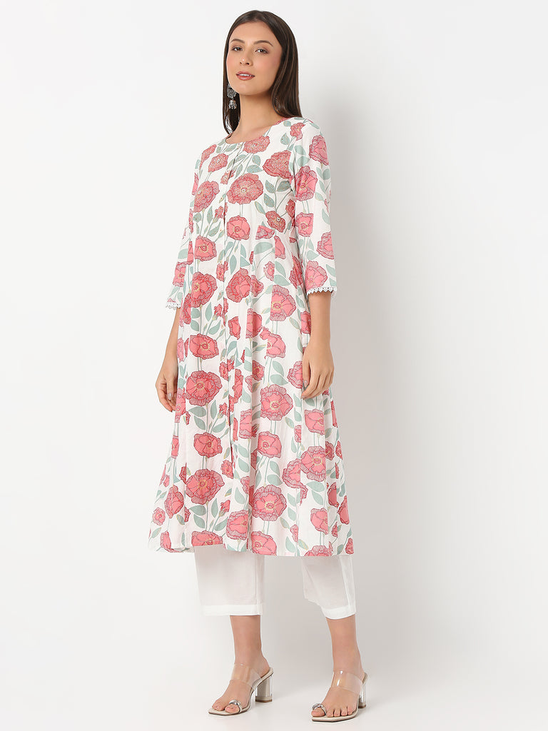 Flare Fit Printed Three-Fourth Sleeve Kurta with Pant Set