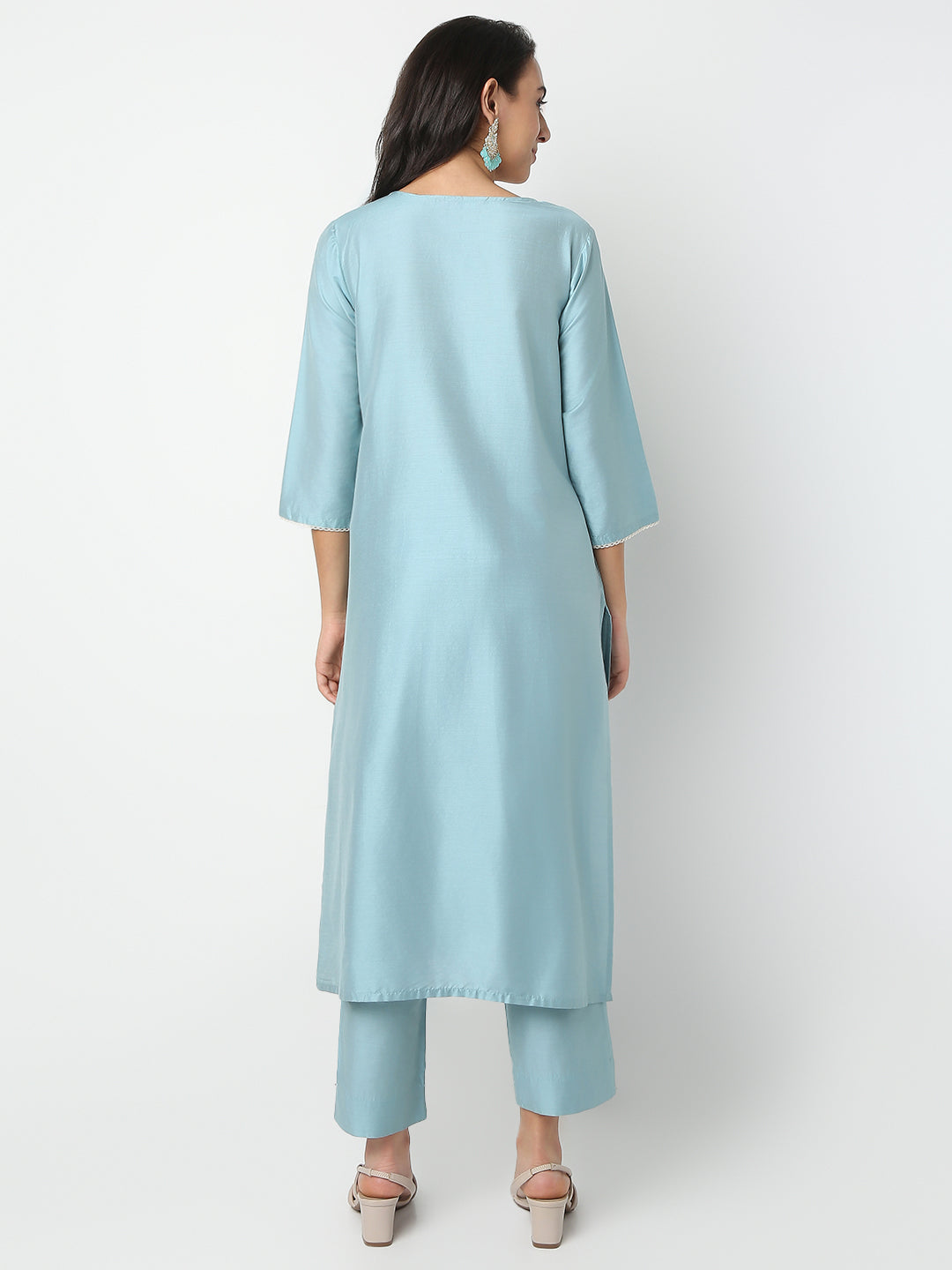 Regular Fit Embroidered Round Neck Three-Fourth Sleeve Kurta and Pant with Dupatta Set