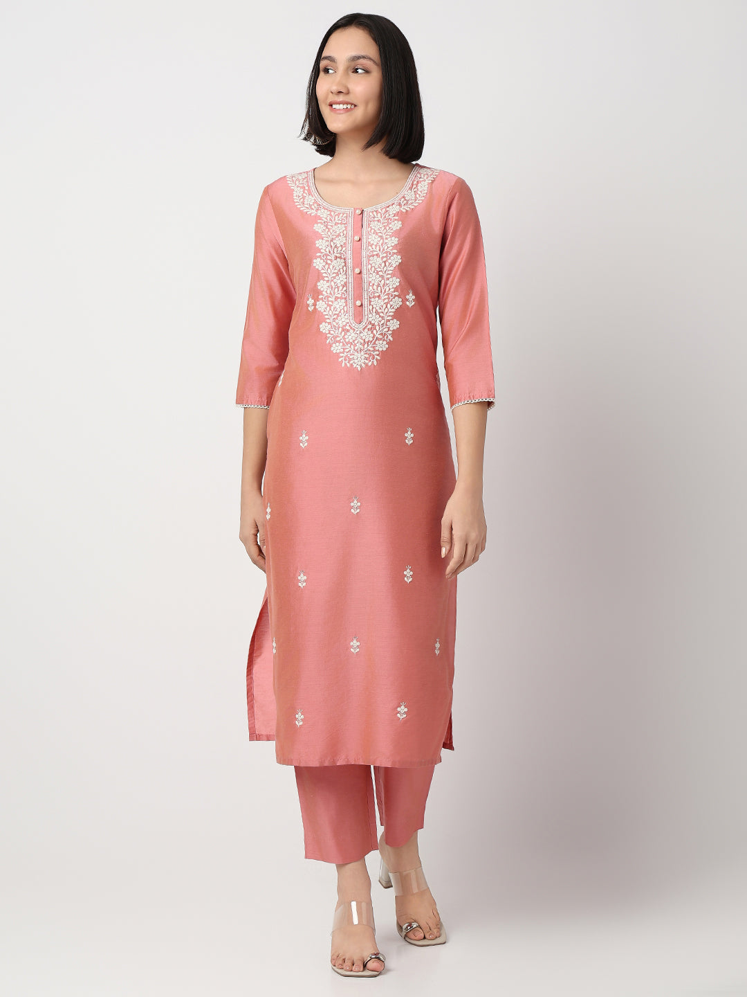 Regular Fit Embroidered Three-Fourth Sleeve Kurta and Pant with Dupatta Set