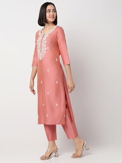 Regular Fit Embroidered Three-Fourth Sleeve Kurta and Pant with Dupatta Set