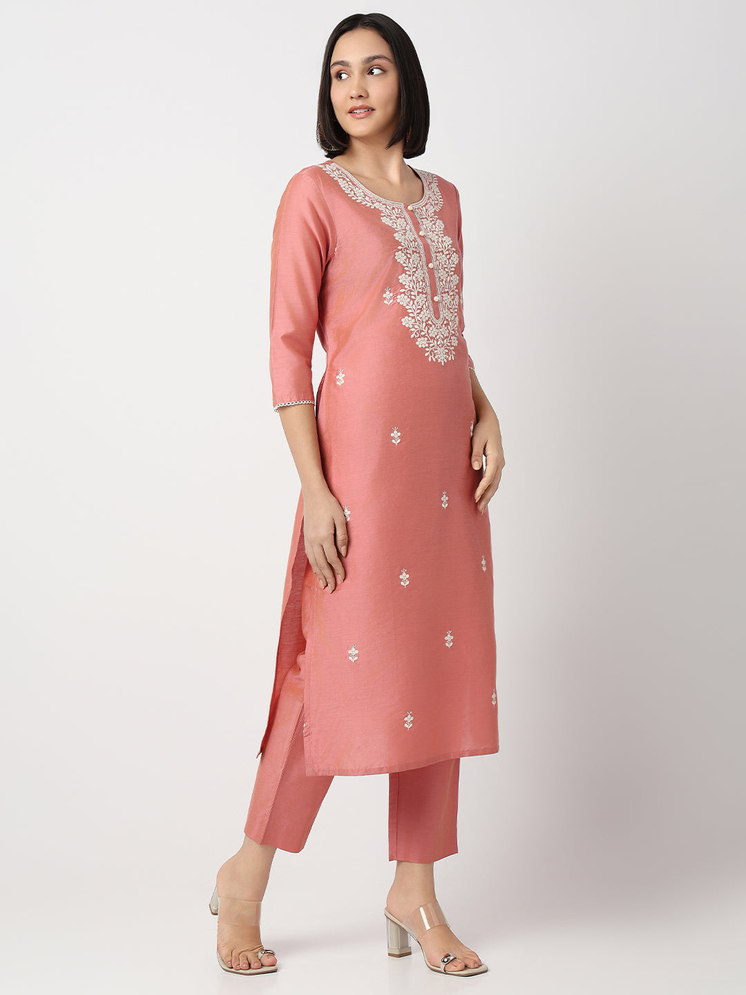 Regular Fit Embroidered Three-Fourth Sleeve Kurta and Pant with Dupatta Set