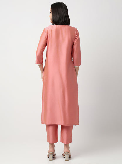 Regular Fit Embroidered Three-Fourth Sleeve Kurta and Pant with Dupatta Set