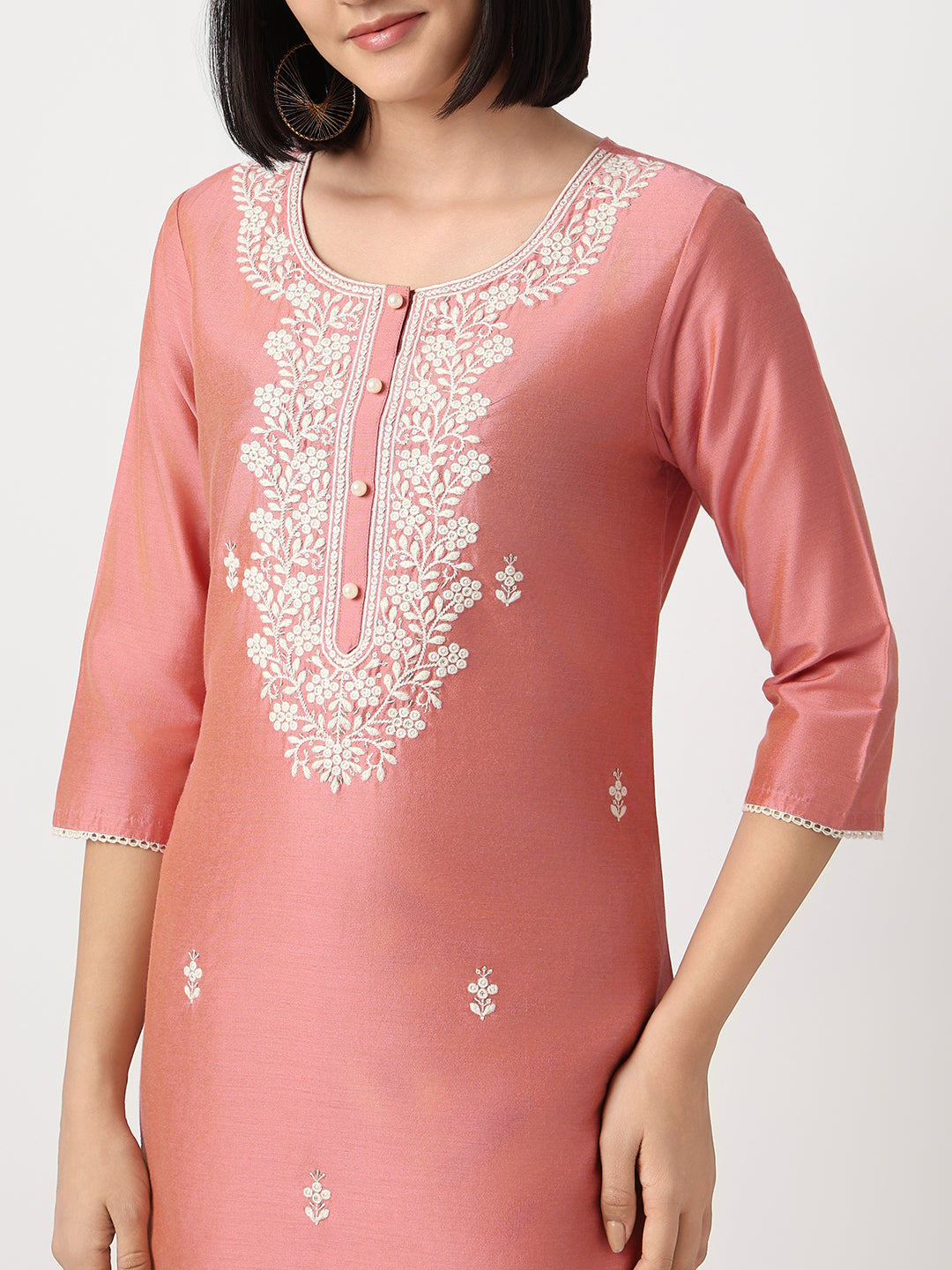 Regular Fit Embroidered Three-Fourth Sleeve Kurta and Pant with Dupatta Set