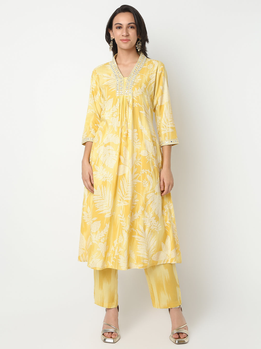 Flare Fit Printed V-Neck Three-Fourth Sleeve Kurta and Pant with Dupatta Set