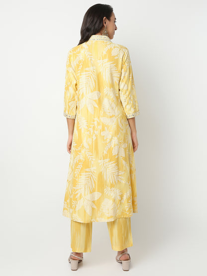 Flare Fit Printed V-Neck Three-Fourth Sleeve Kurta and Pant with Dupatta Set