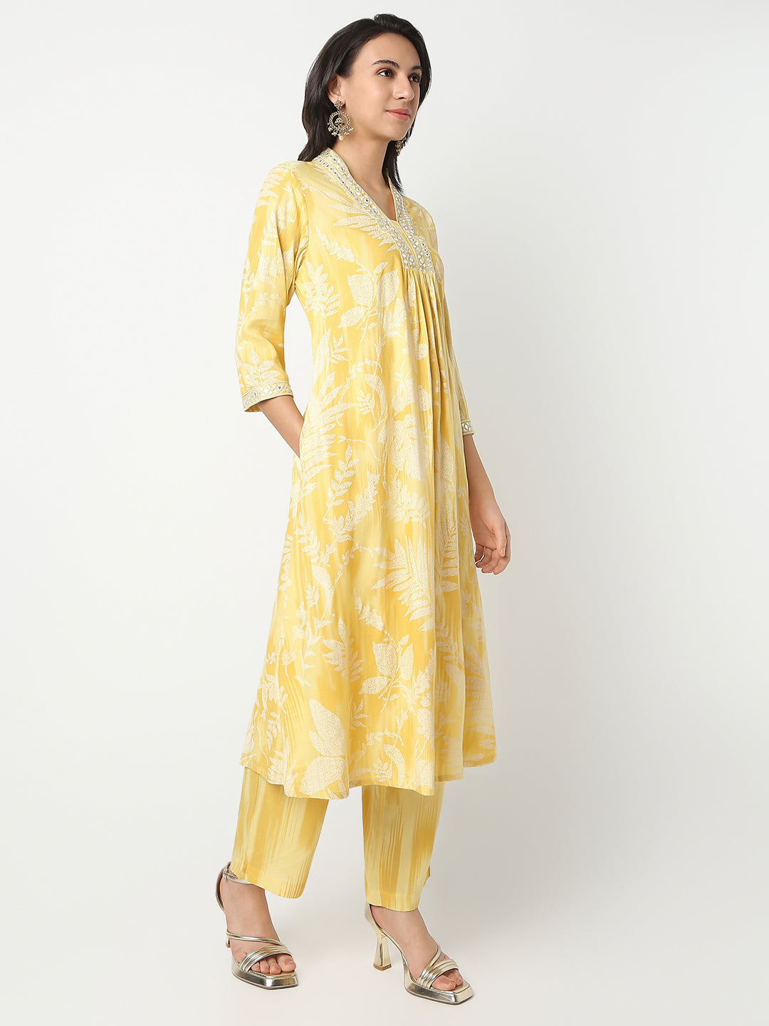 Flare Fit Printed V-Neck Three-Fourth Sleeve Kurta and Pant with Dupatta Set