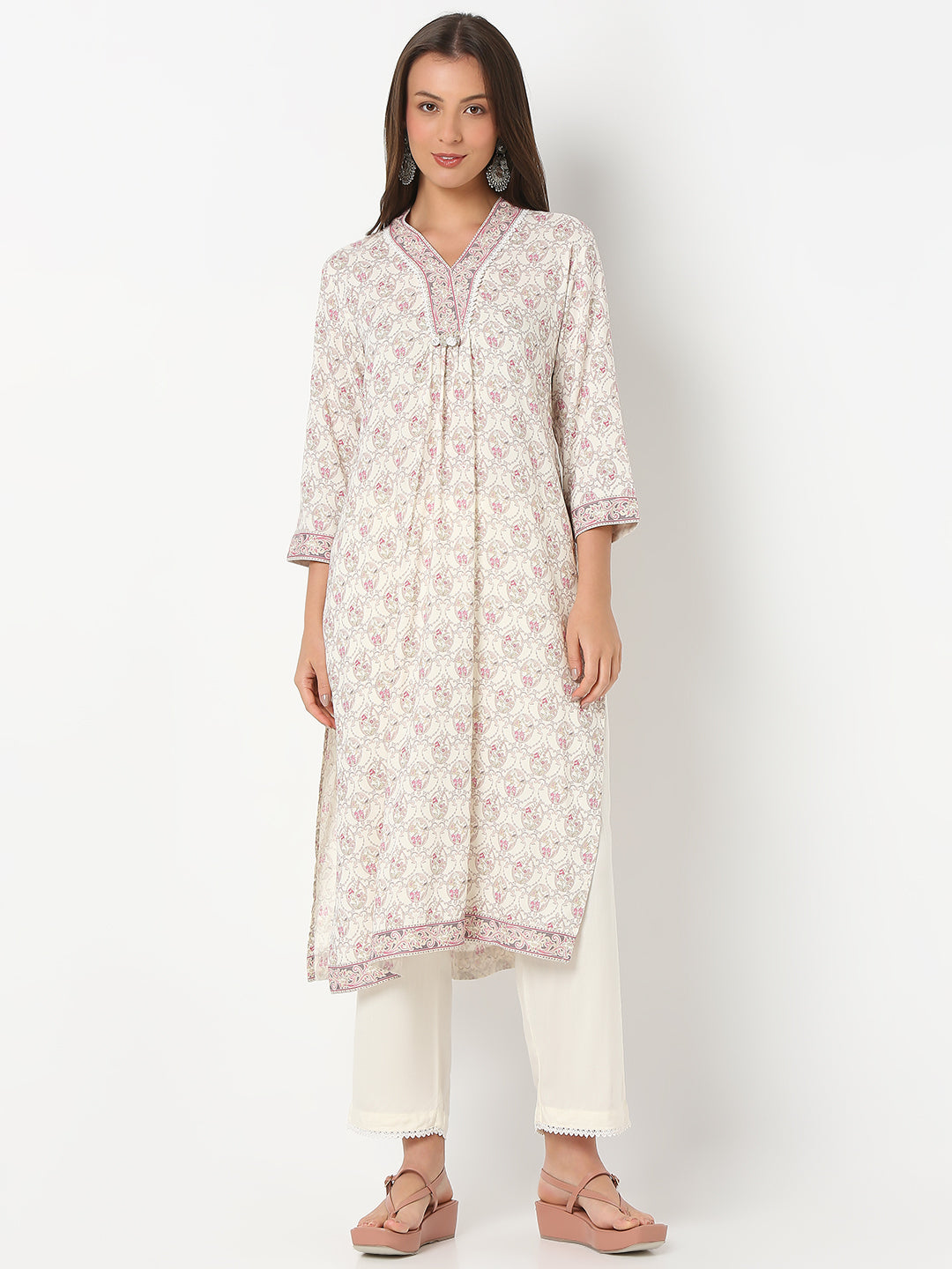 Regular Fit Printed Three-Fourth Sleeve Kurta with Pant Set