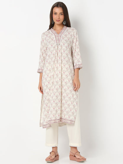 Regular Fit Printed Three-Fourth Sleeve Kurta with Pant Set