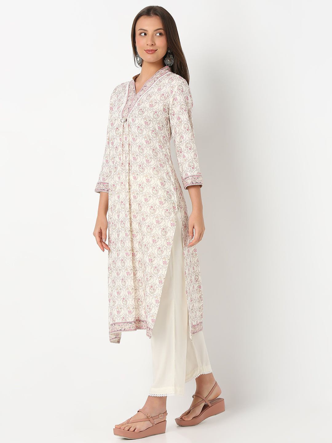 Regular Fit Printed Three-Fourth Sleeve Kurta with Pant Set