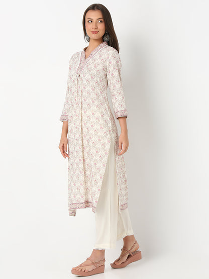 Regular Fit Printed Three-Fourth Sleeve Kurta with Pant Set