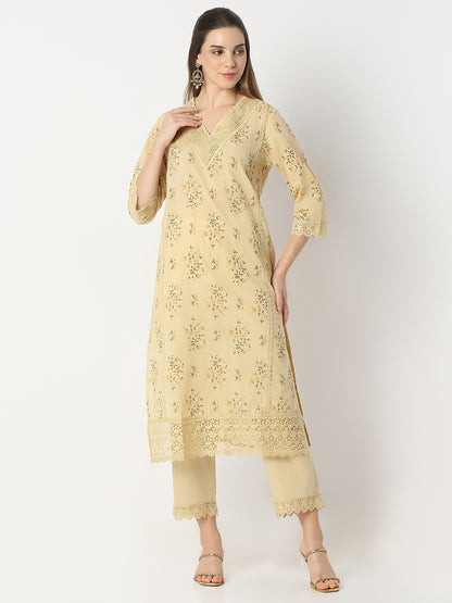 Regular Fit Printed V-Neck Kurta and Pant with Dupatta Set