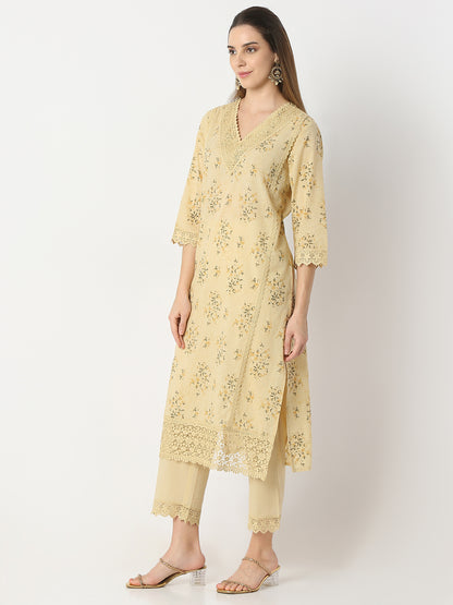 Regular Fit Printed V-Neck Kurta and Pant with Dupatta Set