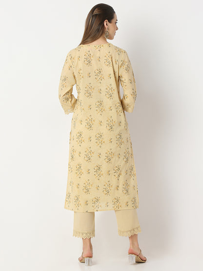 Regular Fit Printed V-Neck Kurta and Pant with Dupatta Set