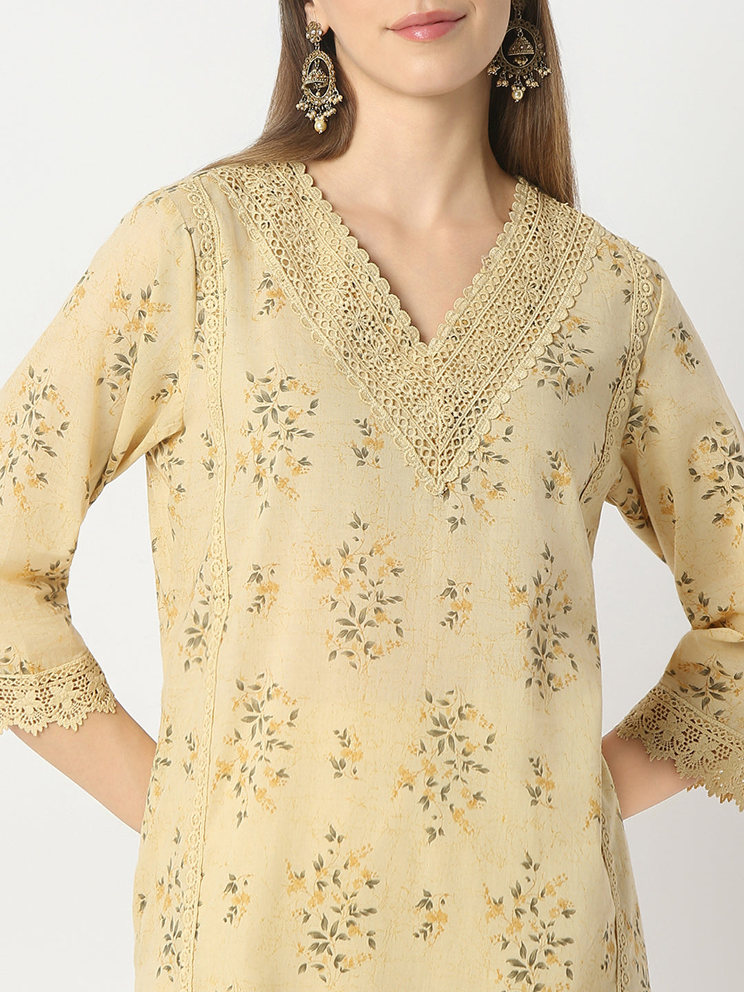 Regular Fit Printed V-Neck Kurta and Pant with Dupatta Set