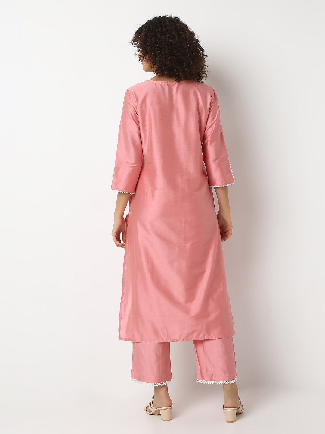 Regular Fit Embroidered Round Neck Three-Fourth Sleeve Kurta and Pant with Dupatta Set