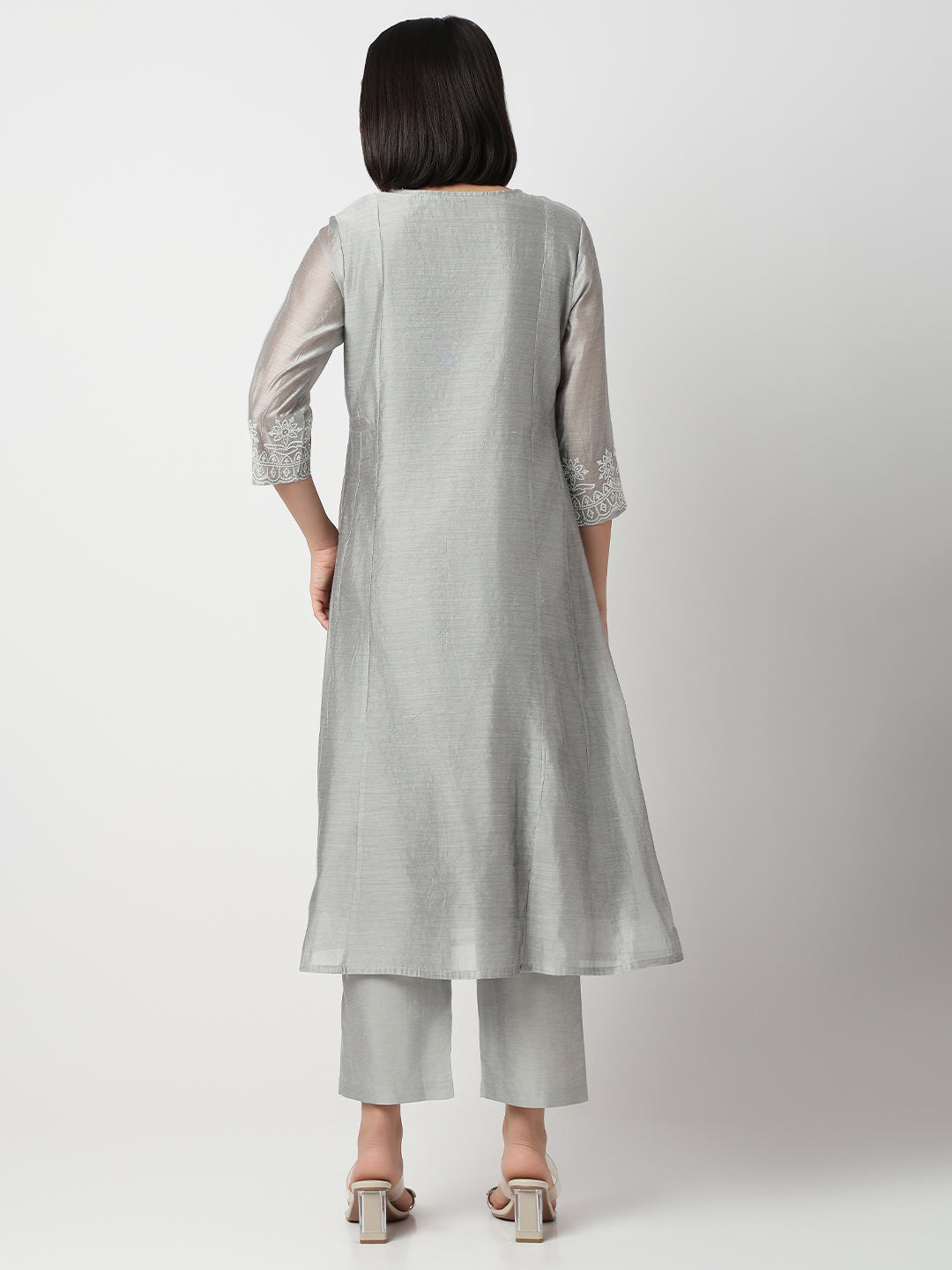 Flare Fit Embroidered Three-Fourth Sleeve Kurta and Pant with Dupatta Set