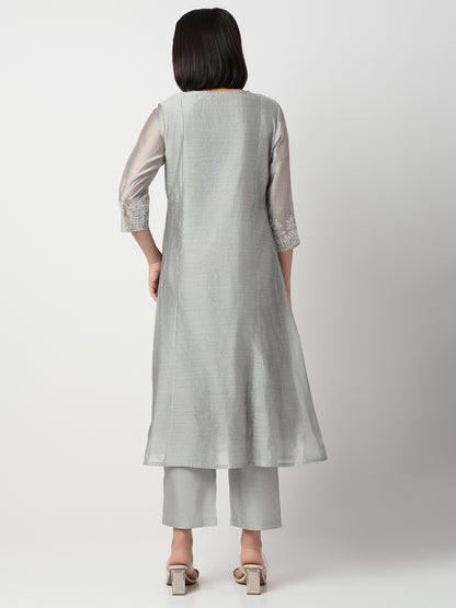 Flare Fit Embroidered Three-Fourth Sleeve Kurta and Pant with Dupatta Set