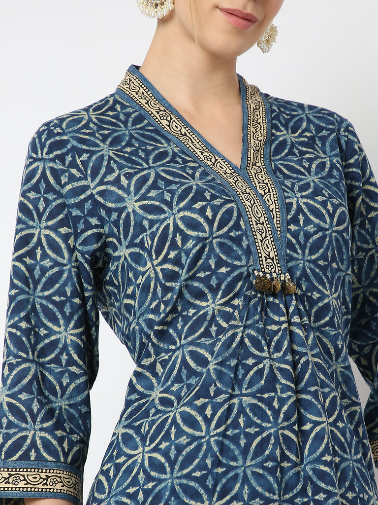 Regular Fit Printed V Neck Straight Traditional Kurta and Pant with Dupatta Set