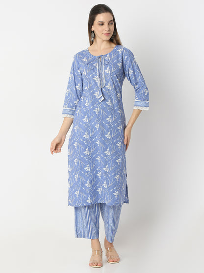 Straight Fit Printed Round Neck Kurta and Pant with Dupatta Set
