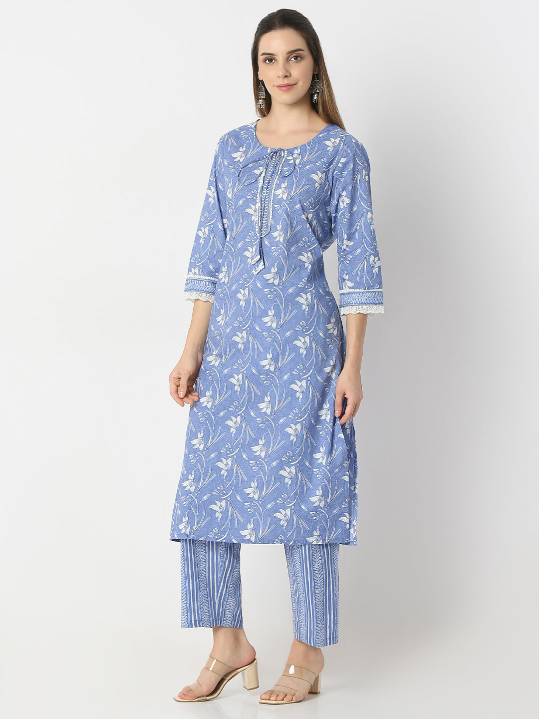 Straight Fit Printed Round Neck Kurta and Pant with Dupatta Set