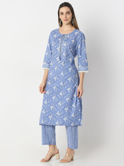 Straight Fit Printed Round Neck Kurta and Pant with Dupatta Set