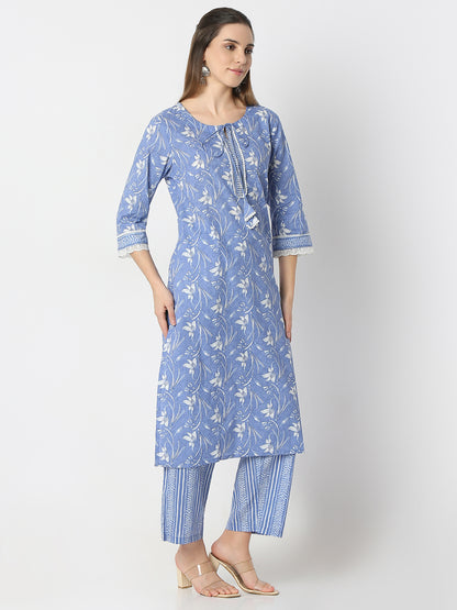 Straight Fit Printed Round Neck Kurta and Pant with Dupatta Set