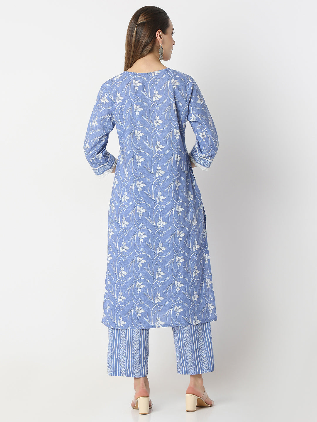 Straight Fit Printed Round Neck Kurta and Pant with Dupatta Set