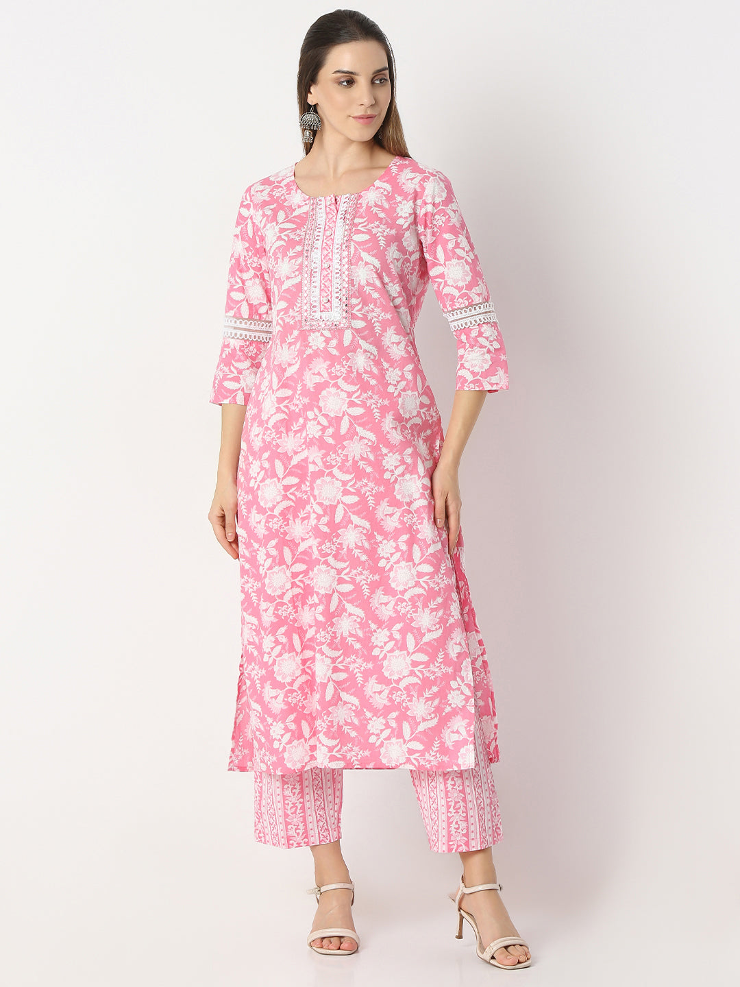 Straight Fit Printed Round Neck Kurta and Pant with Dupatta Set