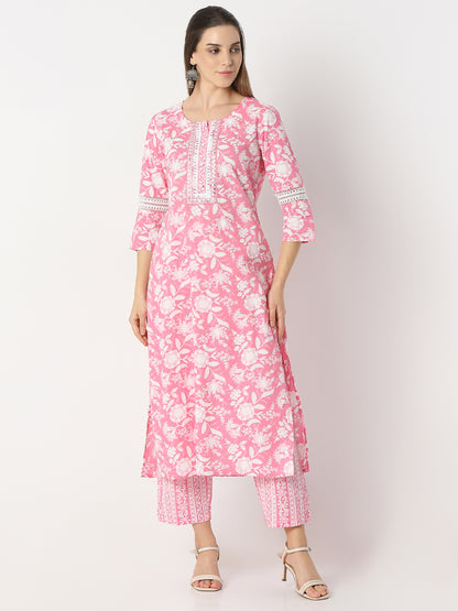 Straight Fit Printed Round Neck Kurta and Pant with Dupatta Set