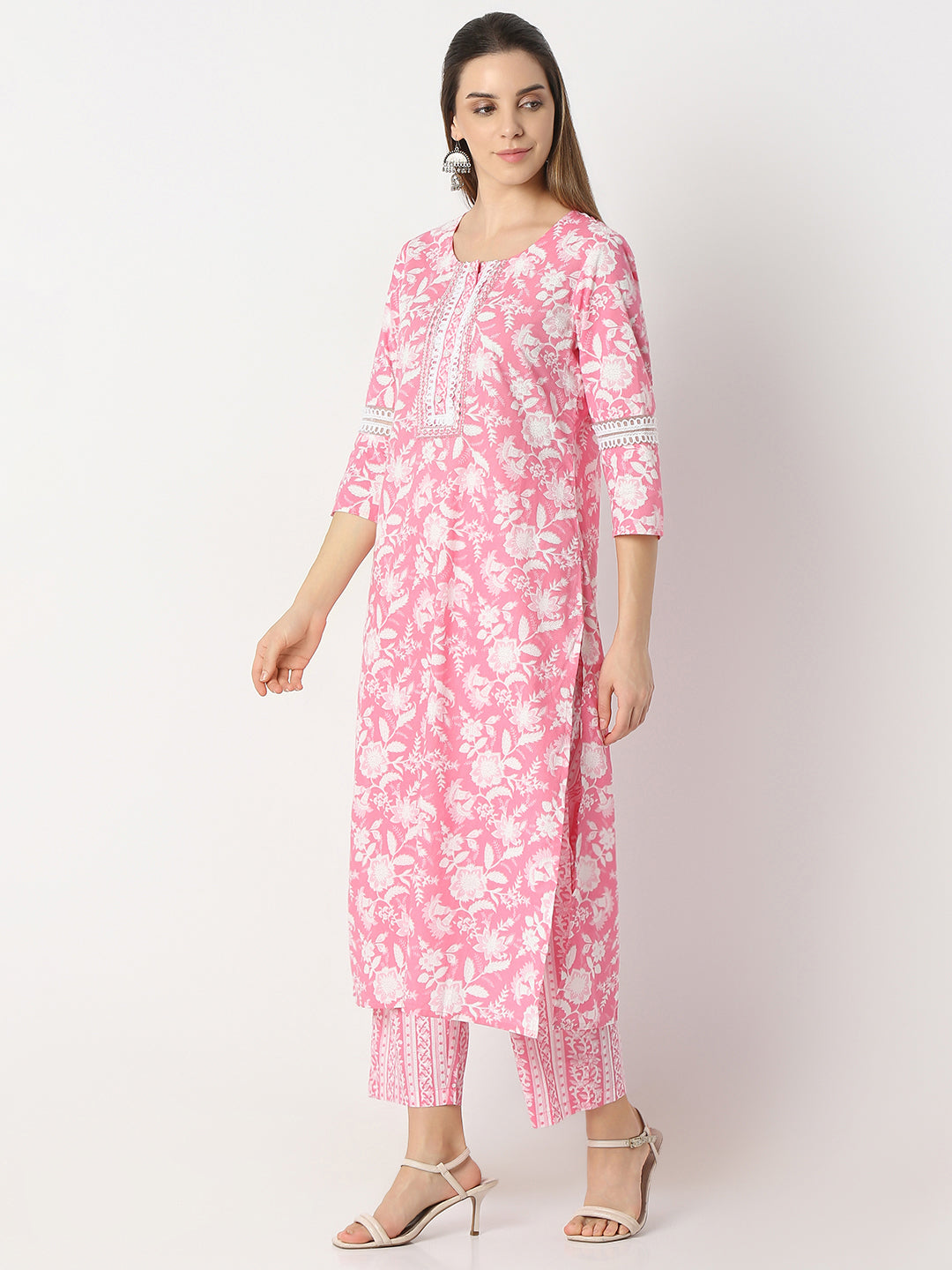 Straight Fit Printed Round Neck Kurta and Pant with Dupatta Set