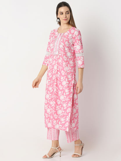 Straight Fit Printed Round Neck Kurta and Pant with Dupatta Set