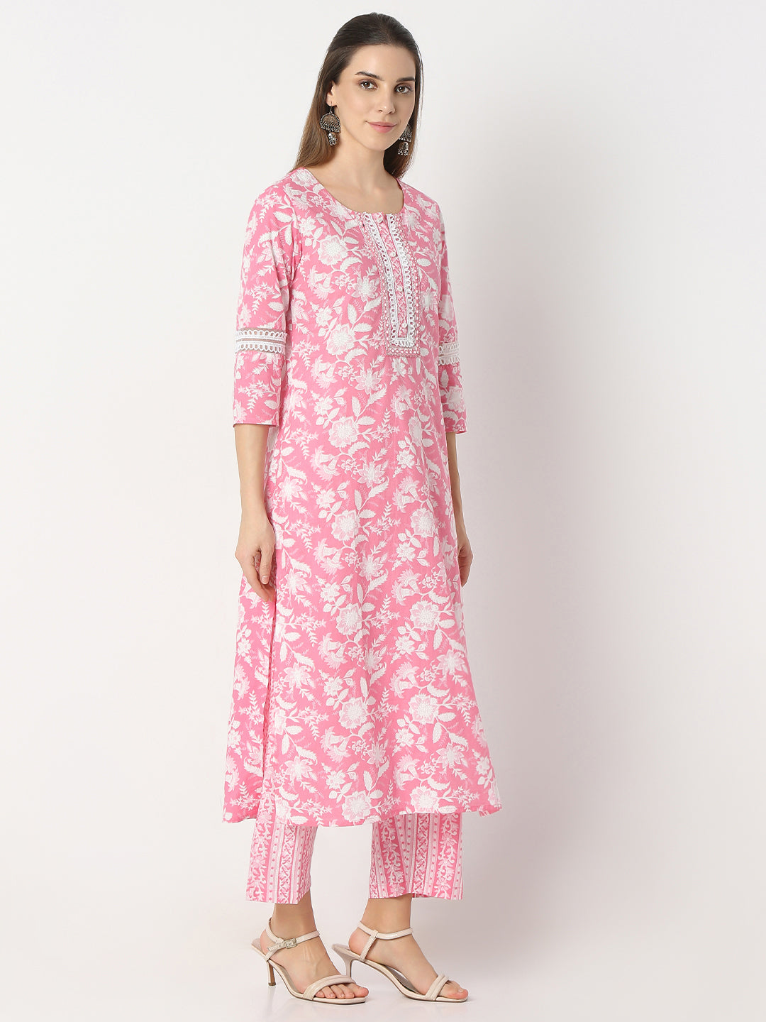 Straight Fit Printed Round Neck Kurta and Pant with Dupatta Set