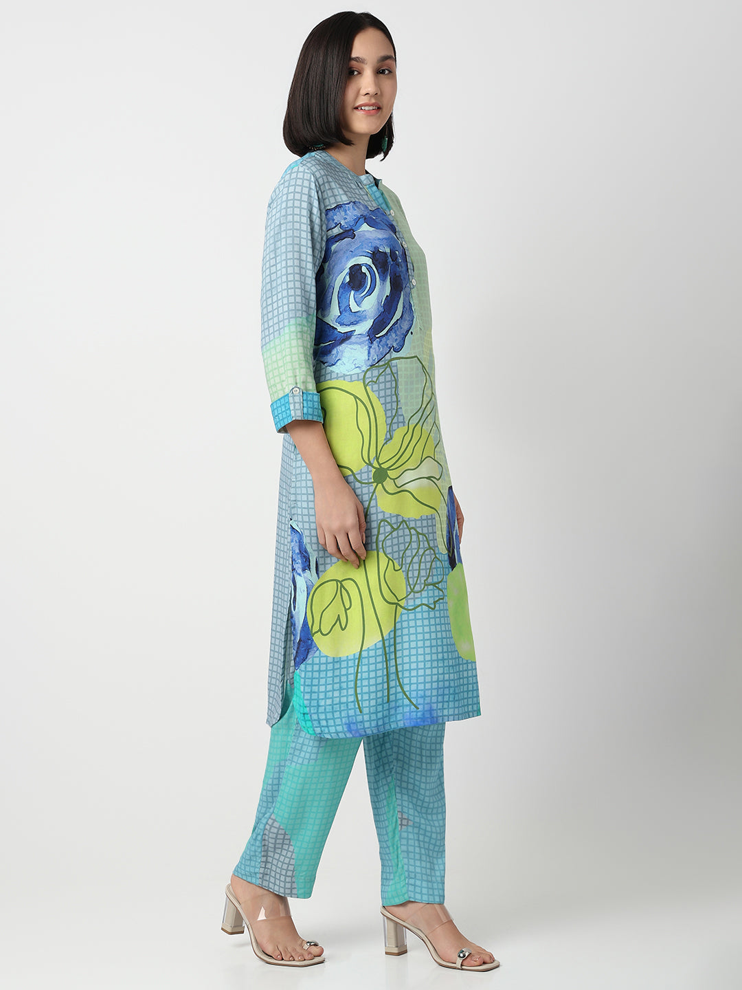 Straight Fit Printed Three-Fourth Sleeve Kurta with Pant Set