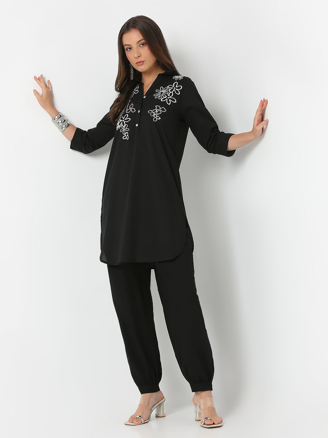 Regular Fit Embroidered Three-Fourth Sleeve Kurta with Pant Set